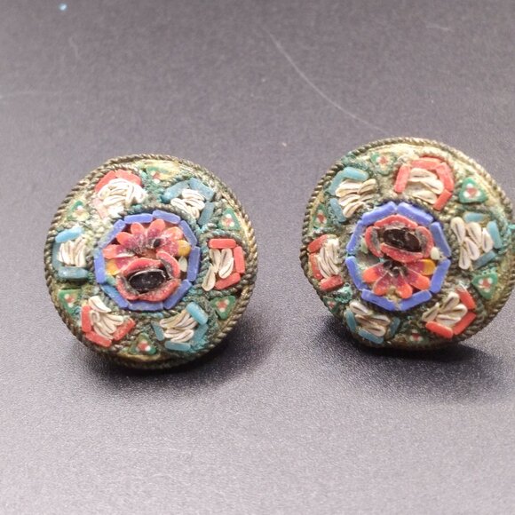 Vintage Glass Mosaic Earrings Italy - Picture 1 of 3